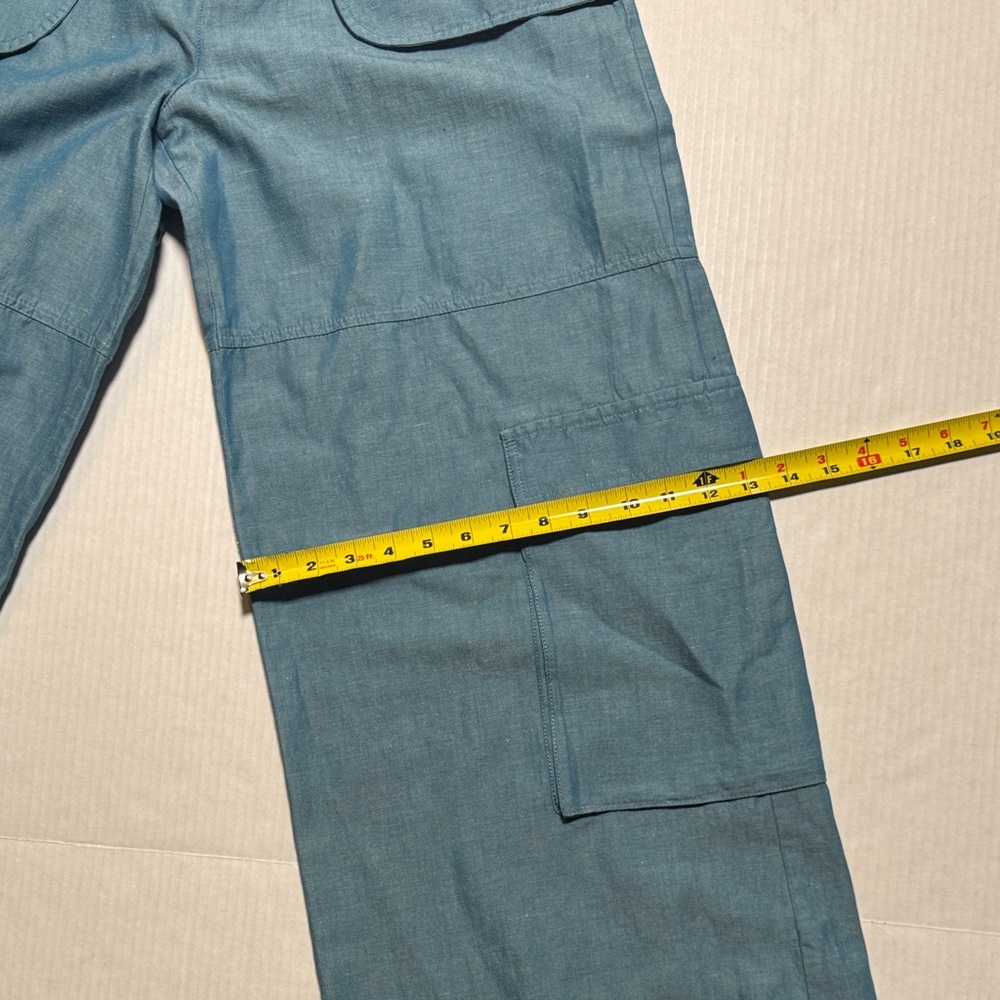 MOUSSY Out Pocket Bag Blue Cargo Pants Cotton Linen Elastic‎ Waist Stacking SZ 1 - Picture 10 of 16